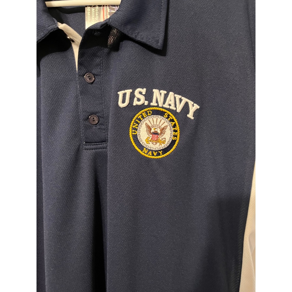 JWM US Navy Performance Golf Shirt Mens Large Blue White Polo Made in USA NWT - Picture 2 of 6